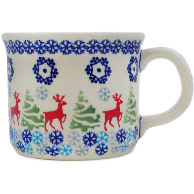 Polish Pottery Mug 13 oz Ring Around The Reindeer