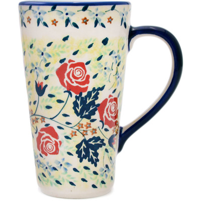 Polish Pottery Mug 13 oz Rising Roses Yellow Morning UNIKAT