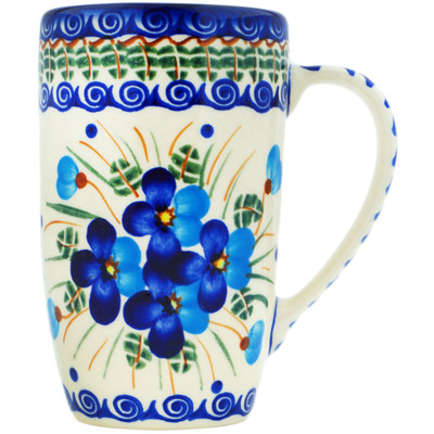 Polish Pottery Mug 14 oz Blue Pansy