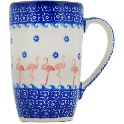 Polish Pottery Mug 14 oz Flamingo Dance