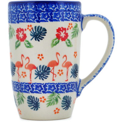 Polish Pottery Mug 14 oz Flamingo Tropical Paradise