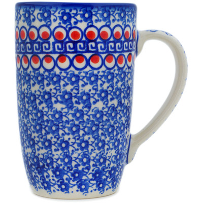 Polish Pottery Mug 14 oz Floral Peacock