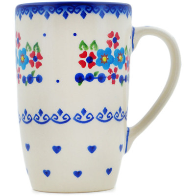 Polish Pottery Mug 14 oz Hearts And Flowers