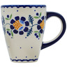 Polish Pottery Mug 14 oz Orange And Blue Flower