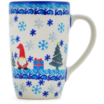 Polish Pottery Mug 14 oz Winter Gnome