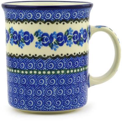 Polish Pottery Mug 15 oz Blue Bud Sea