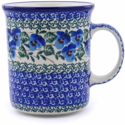 Polish Pottery Mug 15 oz Blue Pansy