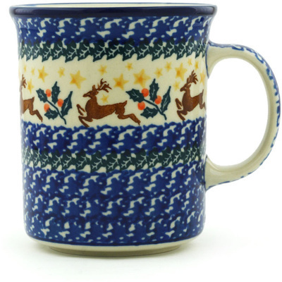 Polish Pottery Mug 15 oz Prancing Reindeer