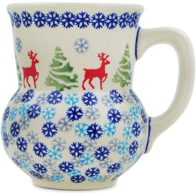 Polish Pottery Mug 15 oz Ring Around The Reindeer