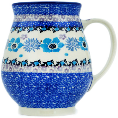 Polish Pottery Mug 17 oz Blooming Blues