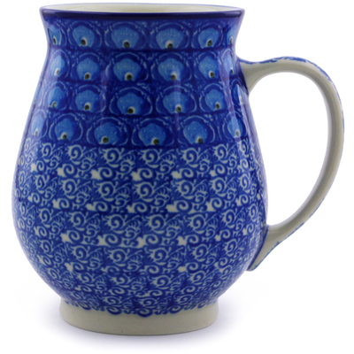Polish Pottery Mug 17 oz Blue Peacock