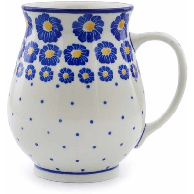 Polish Pottery Mug 17 oz Blue Zinnia