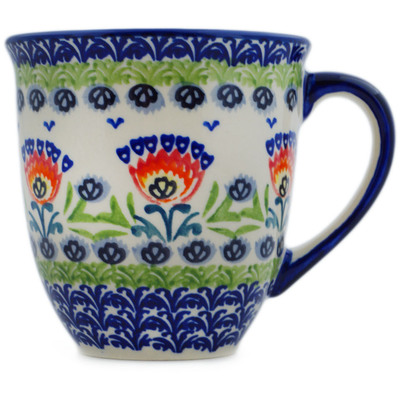 Polish Pottery Mug 17 oz Flower Flames UNIKAT