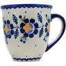 Polish Pottery Mug 17 oz Orange And Blue Flower