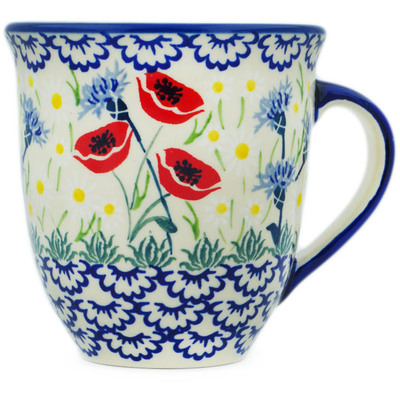 Polish Pottery Mug 17 oz Poppies And Cornflowers UNIKAT