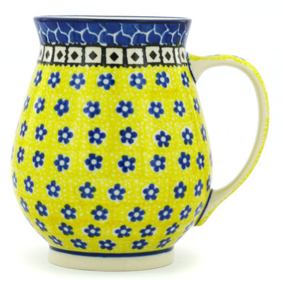 Polish Pottery Mug 17 oz Sunburst Daisies