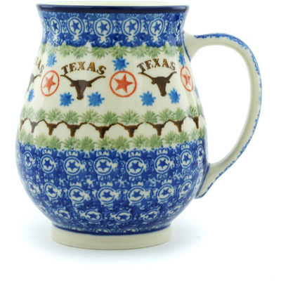 Polish Pottery Mug 17 oz Texas Longhorns