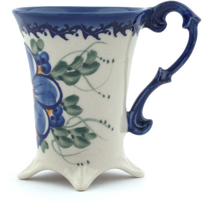 Polish Pottery Mug 5 oz Blue Garden UNIKAT
