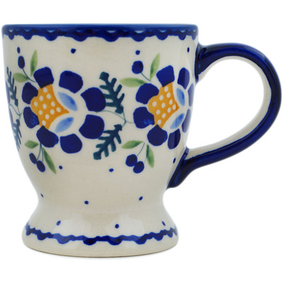 Polish Pottery Mug 7 oz Orange And Blue Flower