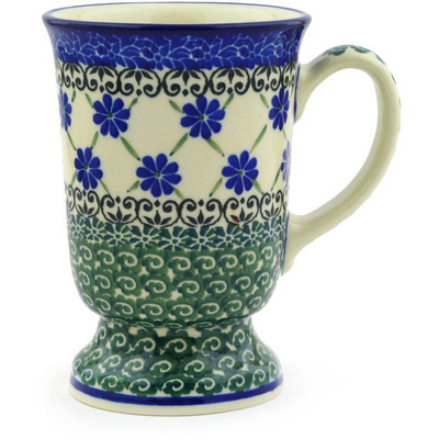 Polish Pottery Mug 8 oz Blue Daisies