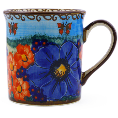 Polish Pottery Mug 8 oz Blue Garden UNIKAT
