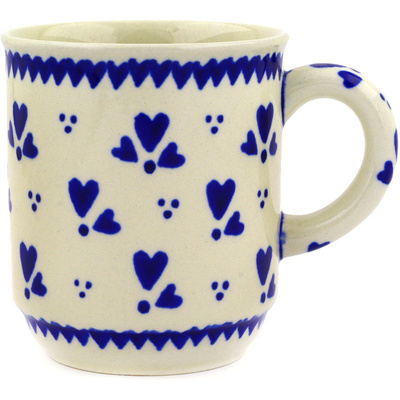 Polish Pottery Mug 8 oz Blue Heart Trio