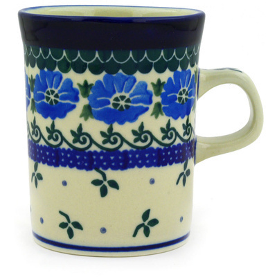 Polish Pottery Mug 8 oz Blue Poppy Chain