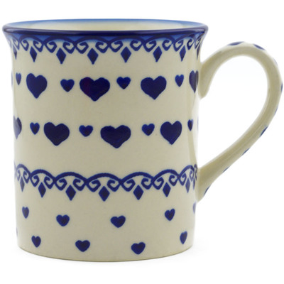 Polish Pottery Mug 8 oz Blue Valentine Hearts