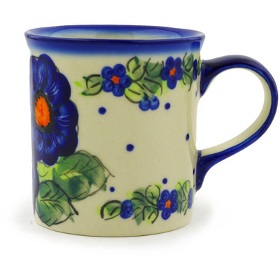 Polish Pottery Mug 8 oz Bold Blue Pansy