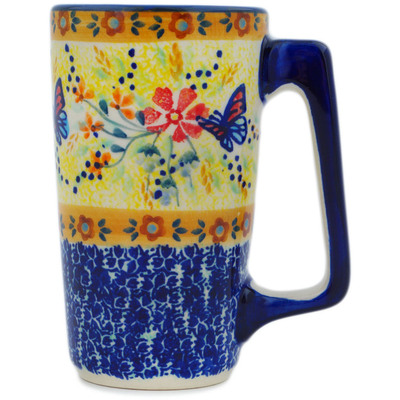 Polish Pottery Mug 8 oz Butterfly Summer Garden UNIKAT