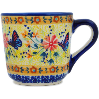 Polish Pottery Mug 8 oz Butterfly Summer Garden UNIKAT