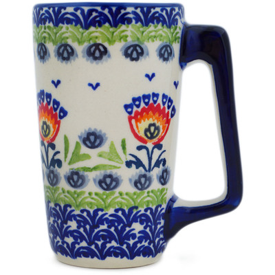 Polish Pottery Mug 8 oz Flower Flames UNIKAT