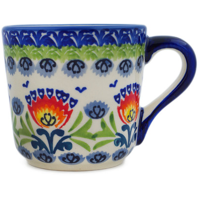 Polish Pottery Mug 8 oz Flower Flames UNIKAT