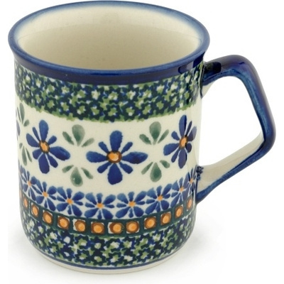 Polish Pottery Mug 8 oz Gingham Flowers