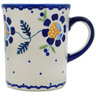 Polish Pottery Mug 8 oz Orange And Blue Flower