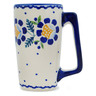 Polish Pottery Mug 8 oz Orange And Blue Flower