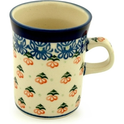 Polish Pottery Mug 8 oz Orange Pansies