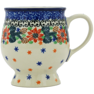 Polish Pottery Mug 8 oz Pine Flower UNIKAT