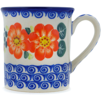 Polish Pottery Mug 8 oz Red Blossom