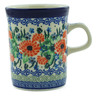 Polish Pottery Mug 8 oz Red Carnation Garden UNIKAT