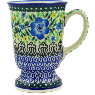 Polish Pottery Mug 8 oz Sky Blue Poppy UNIKAT