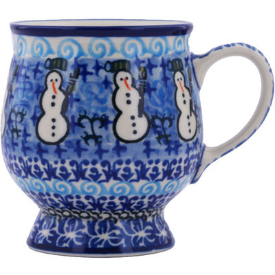 Polish Pottery Mug 8 oz Snowmen Circle UNIKAT
