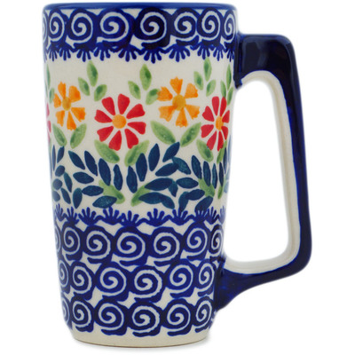 Polish Pottery Mug 8 oz Wave Of Flowers