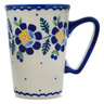 Polish Pottery Mug 9 oz Orange And Blue Flower