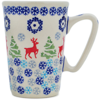 Polish Pottery Mug 9 oz Ring Around The Reindeer