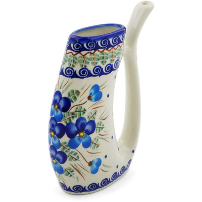 Polish Pottery Mug with Straw 10 oz Blue Pansy