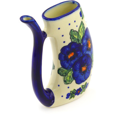 Polish Pottery Mug with Straw 10 oz Bold Blue Pansy