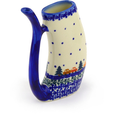 Polish Pottery Mug with Straw 10 oz Holiday Drive