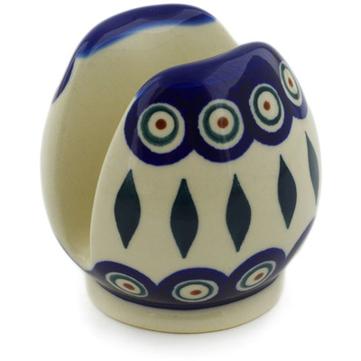 Polish Pottery Napkin Holder 3&quot; Peacock