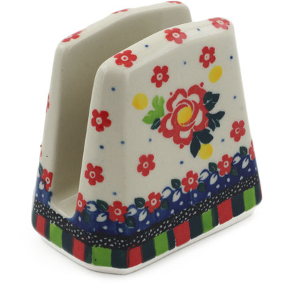 Polish Pottery Napkin Holder 4&quot; Floral Puzzles UNIKAT
